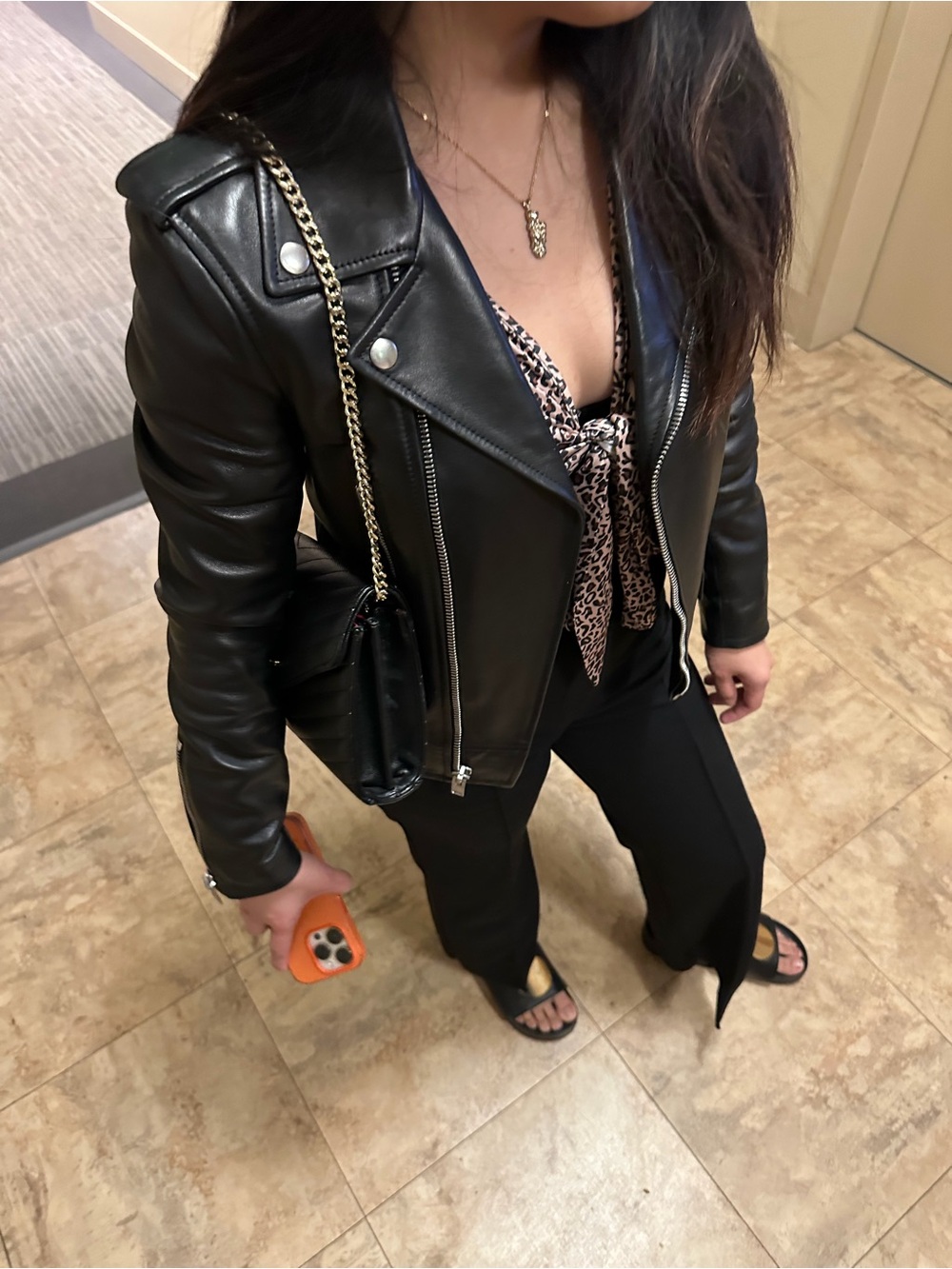 Saint Laurent Black Leather Biker Jacket with Silver Hardware